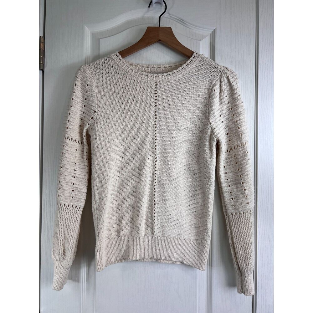 Knox Rose Women's Pointelle Sweater Natural Cream Cotton Nylon Size XS
